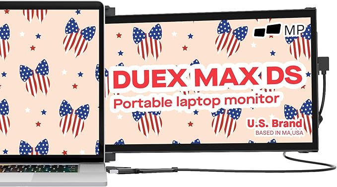 Mobile Pixels New Duex Max DS 14.1'' FHD 1080p Laptop Screen Extender, USB Type-C/HDMI Ports, Portable Monitor for 14'' to 17 Inch Laptops, Compatible with macOS/Windows/Apple/Android/Switch(Black)