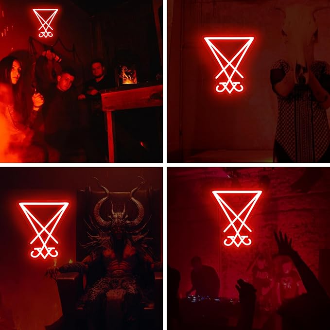 Sigil of Lucifer Gothic Baphomet Neon Light for Wall Decor, Gothic Satan Sigil,Gothic Home Decor, Witch Decor, Dark Art Decor, 3D Engraved Neon Sign For Halloween & Home Ambiance