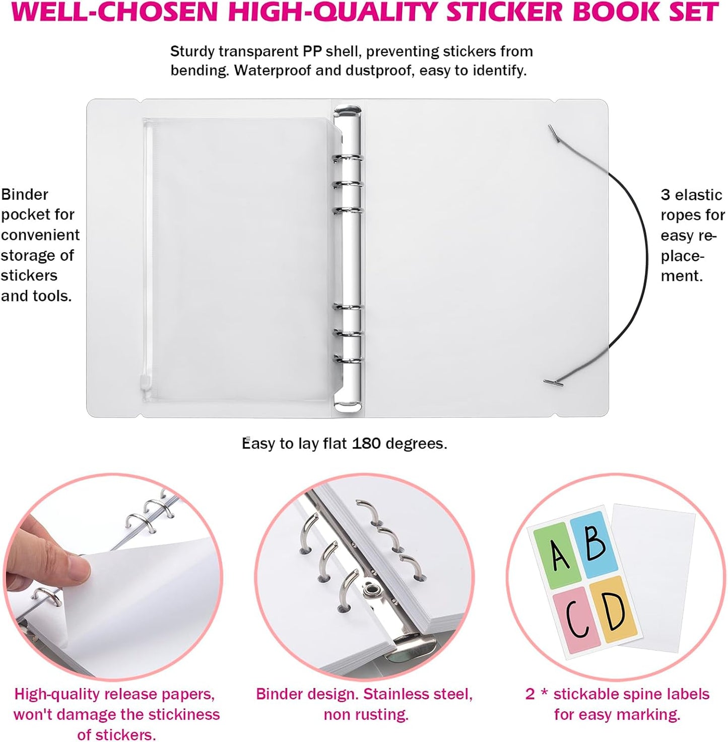 SUNEZLGO A5 Reusable Sticker Album - 100 Sheets Collecting Book with Pockets for Easy Organization