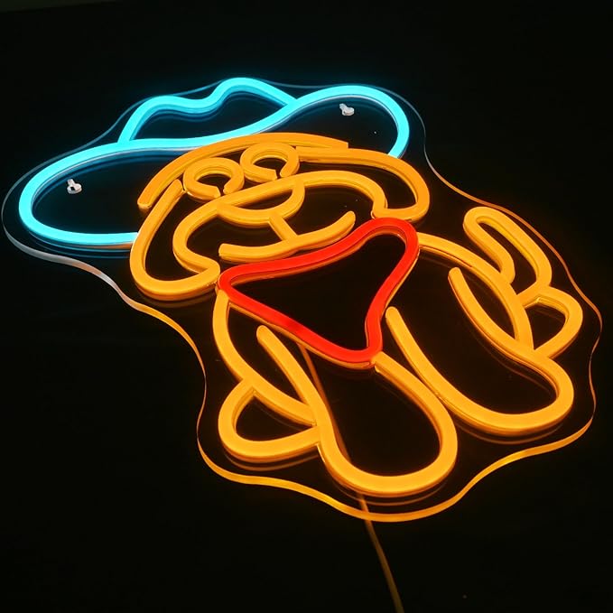 Cowboy Dog Neon Sign for Wall Decor Dog with Cowboy Hat Led Light Sign for Pet Shop,Bedroom,Wall,Home,Western Party Decor Gift for Children Lover Dimmable Animal Neon Signs