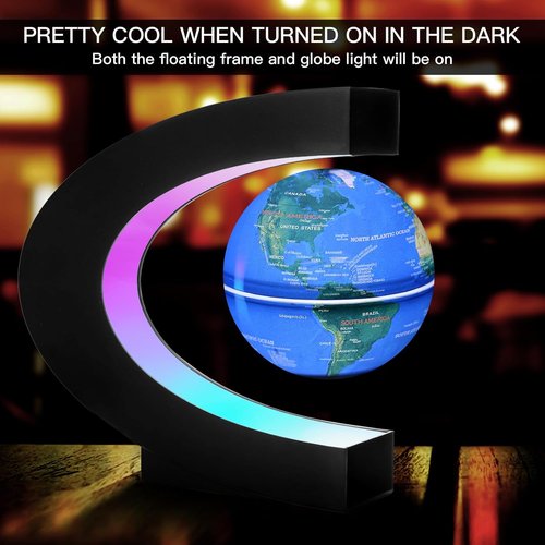 Gresus Magnetic Levitation Floating Globe - LED Illuminated World Map with C Shape Base | Perfect Gift for Home or Office