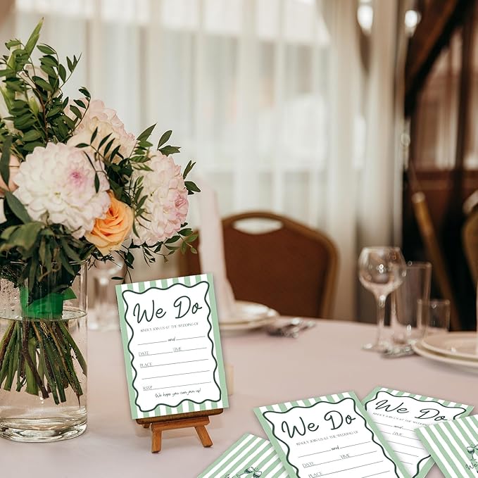 Green Stripe Wedding Invitations, 5"x 7" Cheers & Tears Wedding Invites Card With Envelopes, 25 PCS for Party Decorations and Supplies - A05