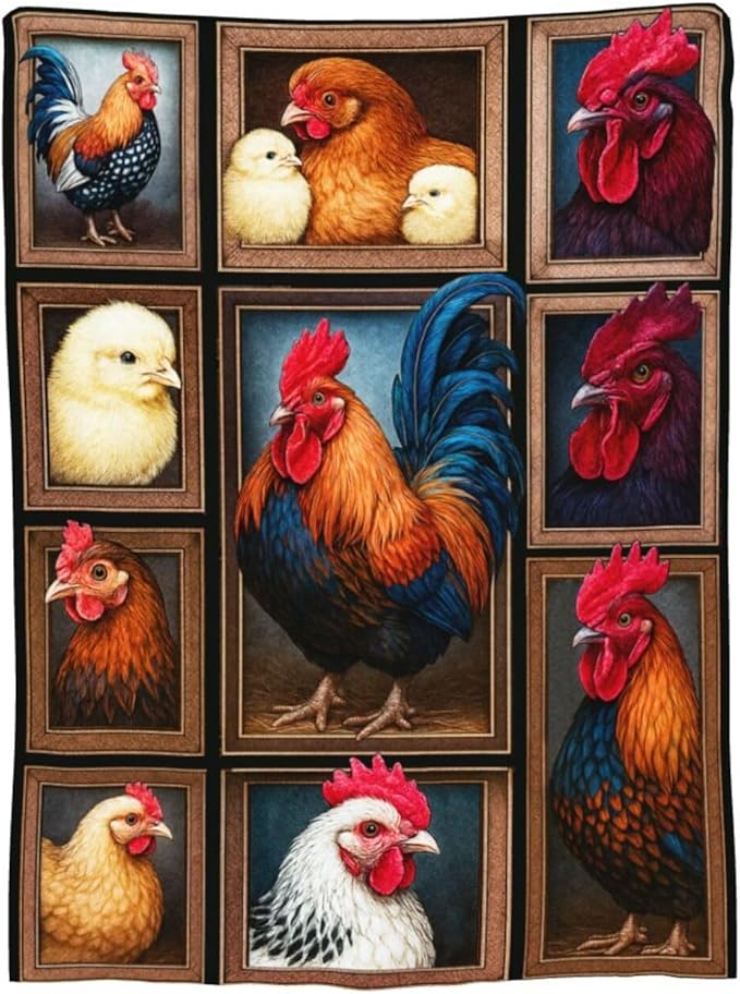 Rooster Blanket Chicken Throw Blanket Farm Animal Soft Cozy Fleece Fuzzy Stuffed Plush Flannel Gifts for Girls Women Boys Kids Adults 40''x50''