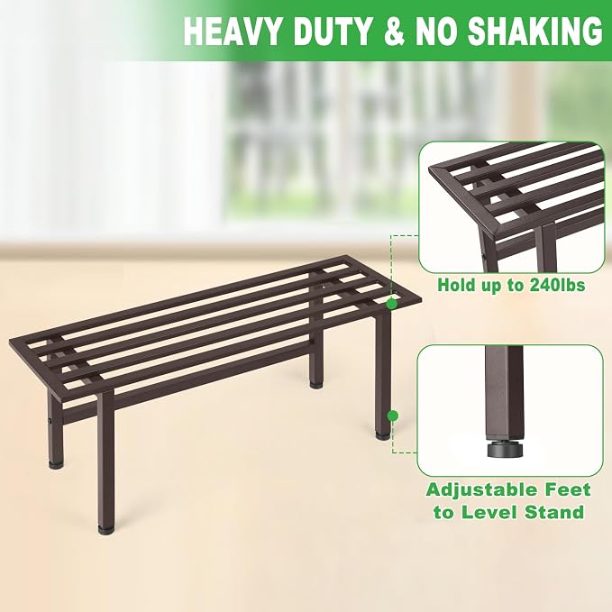 Dipion 2 Pack Metal Plant Stand Outdoor Plant Shelf Indoor,1 Tier Heavy Duty Plant Stands for Multiple Plants,26" L x 10.12" H x 8.75" W,Coffee