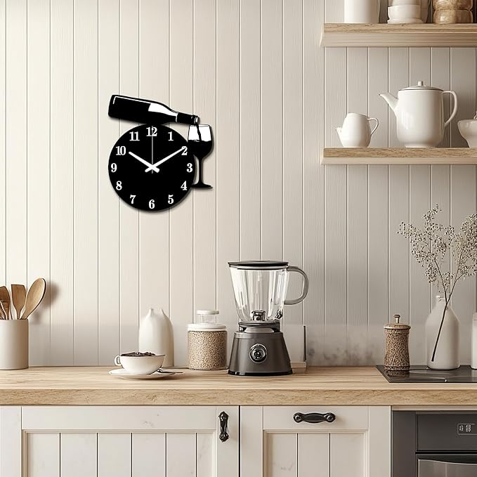 Red Wine Wall Clock Irregular Shape Decorative Wall Clock Wine Glass Non-Ticking Clock for Home Office Decoration, 14.48×12.99 inch