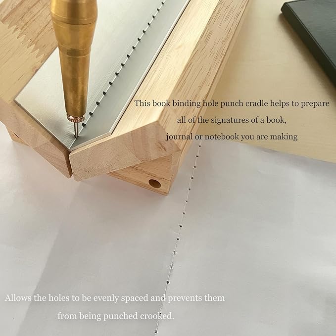 Bookbinding Punching Cradle with Aluminum Piercing Guide, with a Wooden-Handled Awl, Signature Punching Tool Set for Bookbinding Kit, for Book DIY Crafts, Polished Smooth Surface, Easy to Use Guide