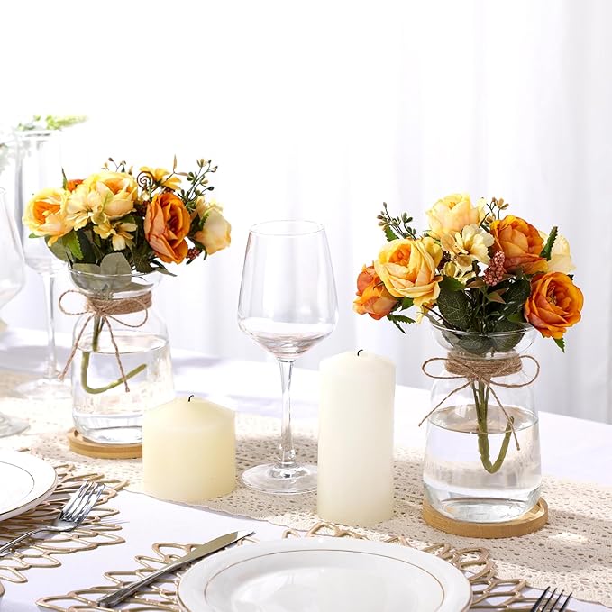 4 Sets Hyacinth Glass Vase with Bamboo Coaster Rope Hyacinth Avocado Growing Bud Vase Decorative Glass Flower Vases for Centerpieces Bulb Forcing Plant Containers Home Office Table Decoration