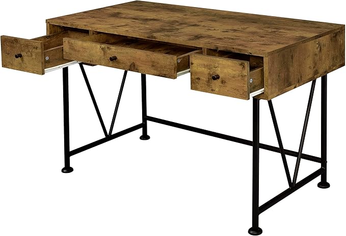 Coaster Home Furnishings Analiese Rustic 47-Inch 3-Drawer Home Office Computer Writing Desk Study Table with Storage Engineered Eco-Friendly Wood Look Laminate Sturdy Steel Rustic Nutmeg 801541