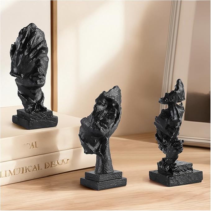 3 Pcs Thinker Small Statue Set - Black Art Abstract Decor, Modern Living Room Decoration, Knick Knacks for Shelves, Table Decor, Office Bookshelf, Gift for Friends