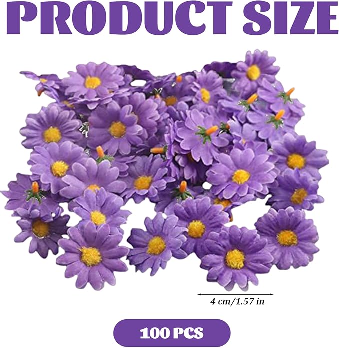 100Pcs Daisy Flowers Artificial, 1.57 Inch Simulation Mini Artificial Daisy Flowers, Realistic Silk Cloth Sunflower Heads for Home Wedding Decor