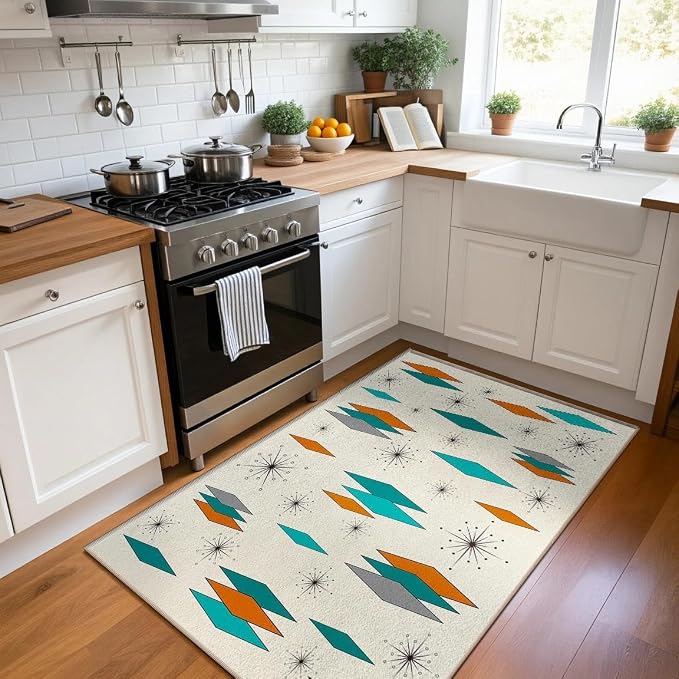 3x5 Mid Century Modern Rug for Entryway Living Room Bedroom Dining Room Atomic Retro Entry Rug Door Mat Indoor Entrance Non-Slip, Machine Washable Carpet Doormat