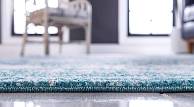 Unique Loom Bromley Collection Area Rug - Wells (7' 1" x 10' Rectangle, Turquoise/ Ivory)