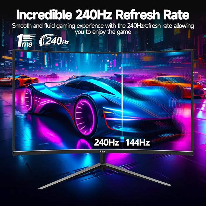 ZZA 32 Inch Curved Gaming Monitor 240hz,1K 1080P Computer PC Monitor with 1500R |1ms (GTG) | HDR 600|Curved|122% sRGB|DP/HDMI|VESA|FreeSync & G-Syn,Mount Business, Office, Casual Gaming Monitors