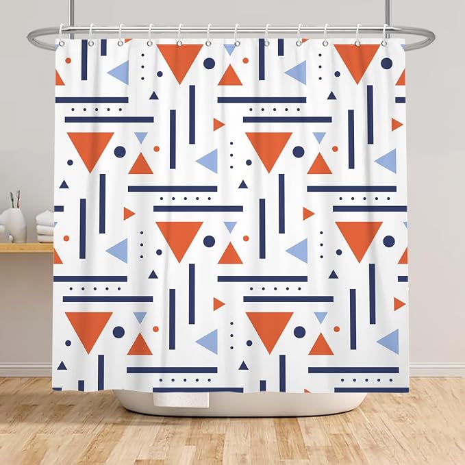 Abstract Geometric Shower Curtain Colorful Geometric Abstract Boho Orange Triangle, Modern Minimalist Boho Art Bathroom Decor Waterproof Fabric Bath Curtain 48x72 inch