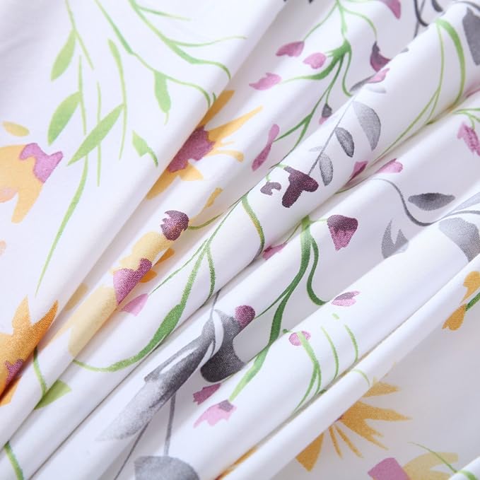 Brandream 100% Egyptian Cotton Bedding Set Full Size - 3 Pieces Floral Print Duvet Quilt Cover Sets with Button Closure