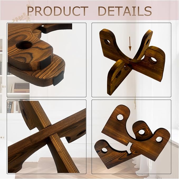 Modern Wood Plant Stand for Indoors, Mid Century Small Single Flower Pot Holder, Rustic Wooden Stool Riser for 4 to 11 Inch Pots, Walnut