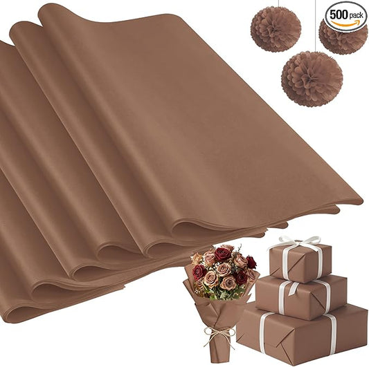 Qilery 500 Sheets Brown Tissue Paper Bulk 15 x 20 Inch Chocolate Brown Wrapping Paper for Gift Bags Acid Free Retro Tissue for Christmas Craft Supplies, Bouquet, Garlands, Forming Pompoms, Party Decor