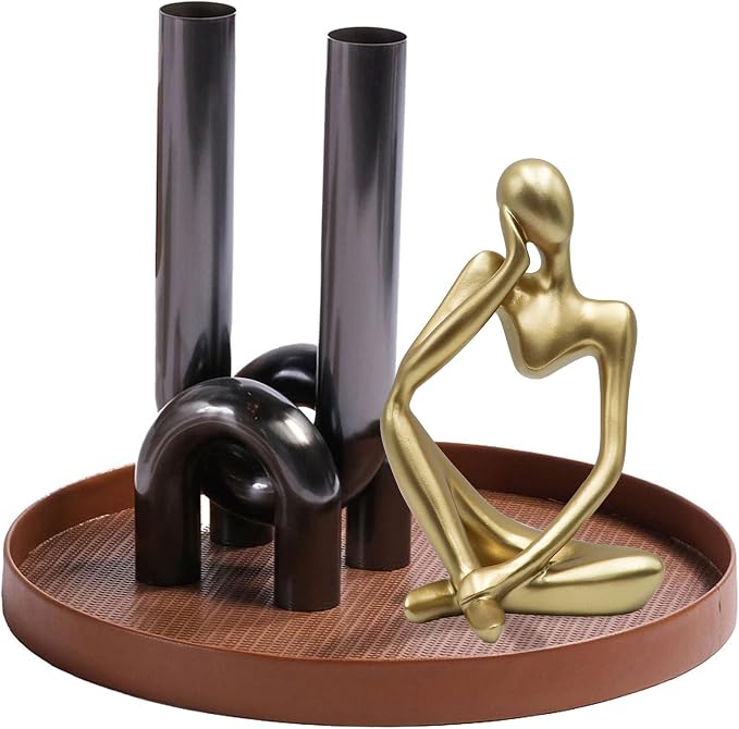 Dnoifne Thinker Statues and Sculptures, Resin Thinker Statue Ornaments, Abstract Style Sculptures, Housewarming Gifts, Housewarming Decorations, Living Room Dining Desk Decorations(Gold Right, Large)