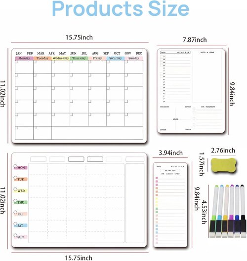 Magnetic Dry Erase Calendar Whiteboard Set by [Brand Name] - 4-Pack with Monthly & Weekly Views | 16" x 11" & Daily Planners