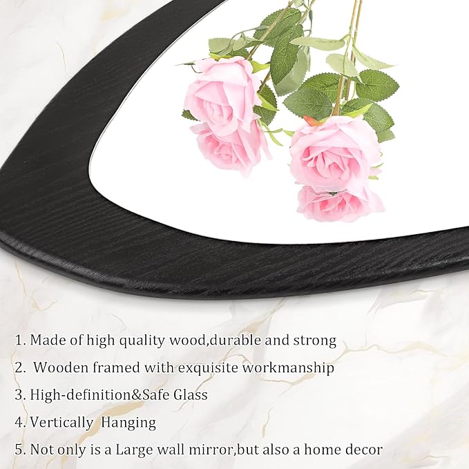 AAZZKANG Irregular Wall Mirror Full Length Large with Wood Framed 47"x16" Black Asymmetrical Full Body Mirrors for Bedroom Living Room Entryway
