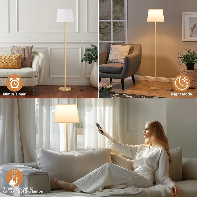 Raexpectis Floor Lamps for Living Room - Modern Gold Floor Lamp with Remote Control, Dimmable Colors Temperature Standing Lamp with LED Bulbs, Tall Lamp for Bedroom Office Kid Room - Brass Gold
