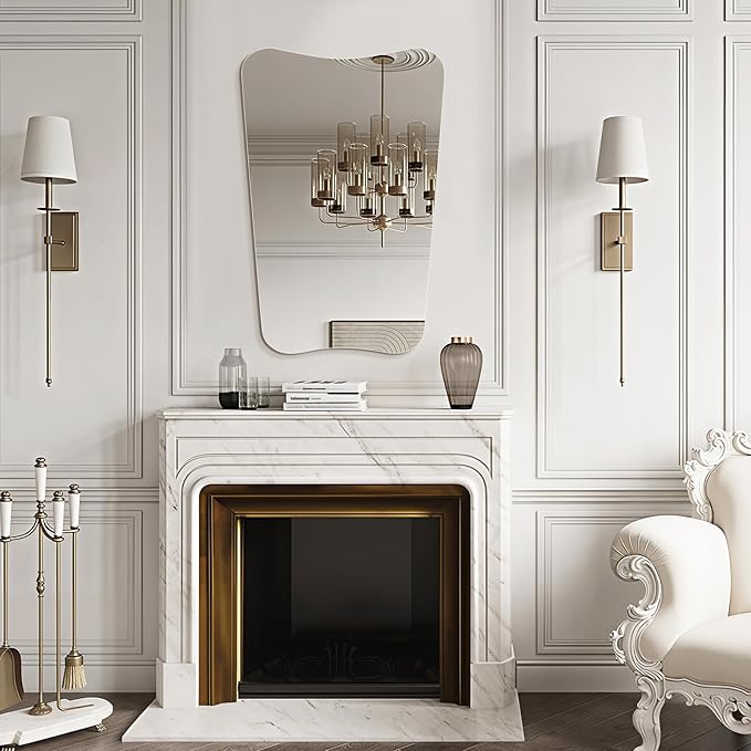 Niccy Irregular Mirror, 24"x36" Asymmetrical Bathroom Mirror, Decorative Modern Mirrors for Bathroom, Bedroom, Living Room, Entryway, Frameless Vanity Mirror, Unique Wall Mounted