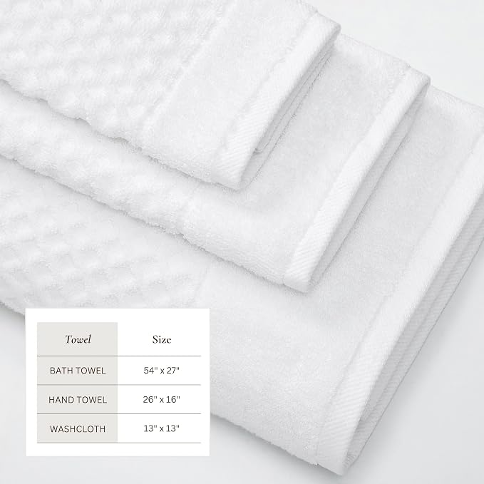 Great Bay Home Bath Towels - 100% Cotton 6 Piece Towel Set - Diamond Waffle Weave - Absorbent, Durable, Quick-Dry Towels for Bathroom (Optic White)