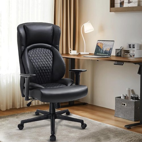 CLATINA Executive Managerial Chair - Heavy Duty Ergonomic Leather Office Chair | High Back, 3D Adjustable Arms, Lumbar Support, Black, 400LBS