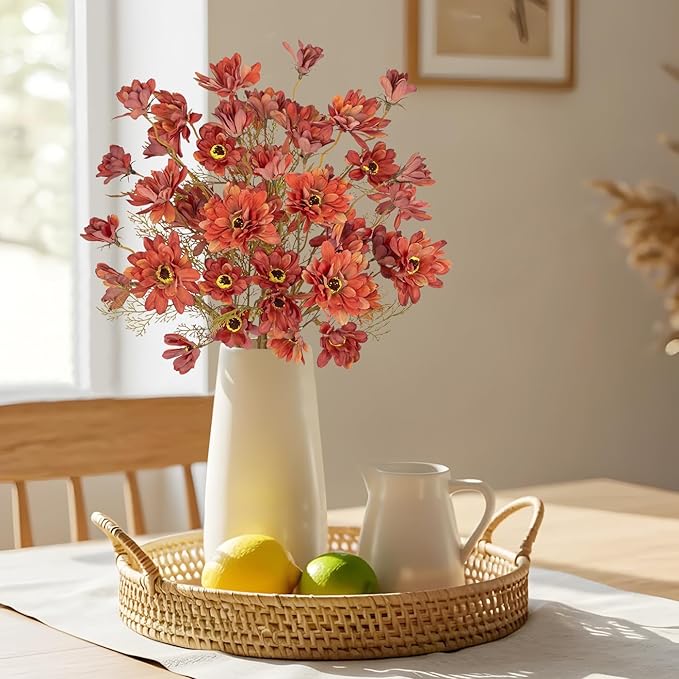 3 Bunches Artificial Daisy Flowers Bouquets for Fall Decor, 20" Faux Chrysanthemums Wildflowers for Autumn Thanksgiving Centerpiece, Silk Flowers Mums for Calliopsis Floral Arrangements, Light Red