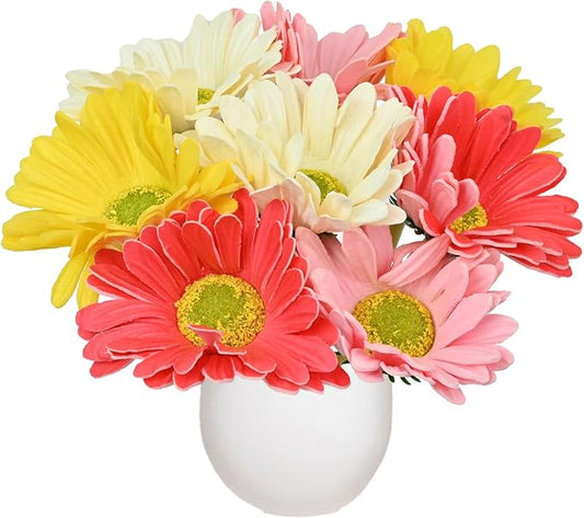 8 Pcs Artificial Gerbera Daisy Flowers Multiclor PU Artificial Fake Daisies Real Touch Bouquet with Stems for Home Arrangements Vase Wedding Birthday Party Office DIY Floral Decorations