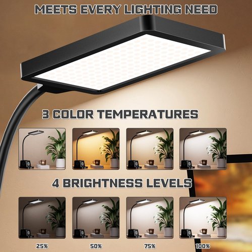Cozoo LED Desk Lamp - 15W Bright Light with Wireless Charger & Pen Holder | Gooseneck Design for Home Office & Study