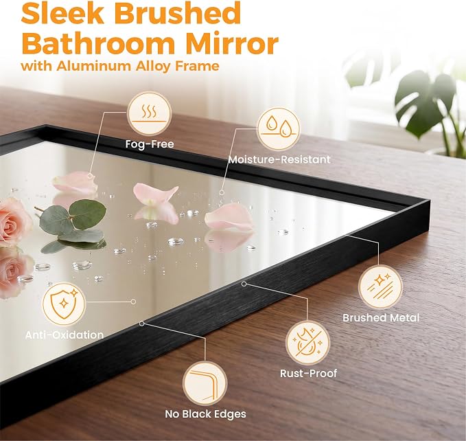 Sweetcrispy Bathroom Mirrors for Over Sink, 24" x 40" Rectangle Wall Mount Mirror with Metal Frame, Modern Vanity Mirror with Tempered Glass, for Home Decor, Anti-Rust, Black
