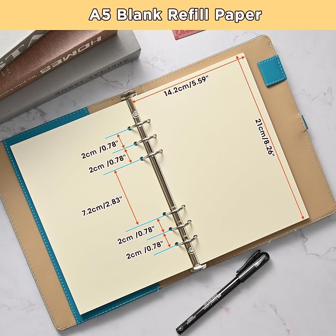 A5 6-Hole Blank Loose-Leaf Paper, Beige – Refill Pages for Standard A5 6-Ring Binder, Journals, Planners – Ideal for Office, Study, Recipes, Travel & Budgeting – Pack of 2 (80 Sheets per Pack)