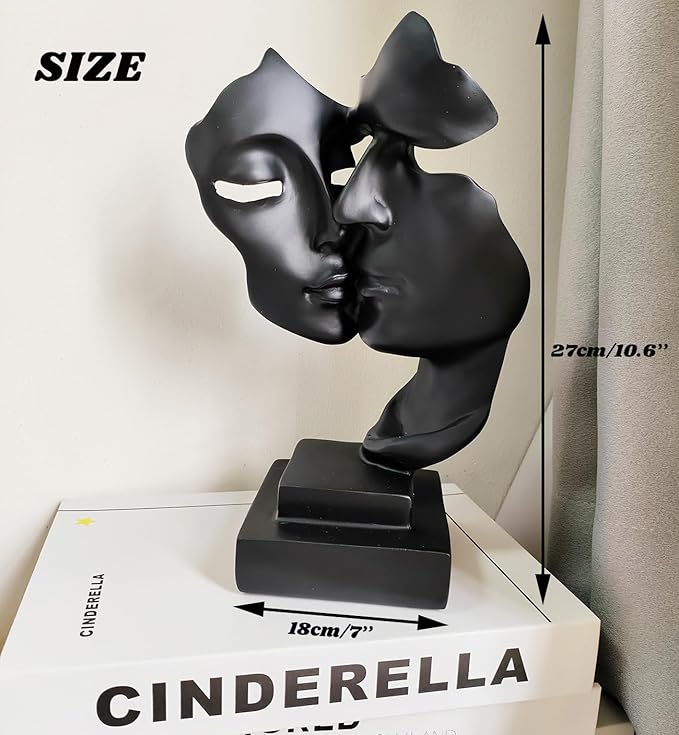 Couples Kiss Sculpture,Black Thinker Resin Statue Ornaments,Silence is Gold Abstract Art Figurine,Abstract Style Sculptures,Living Room Desk Decorations,Bookshelf Decorative Objects