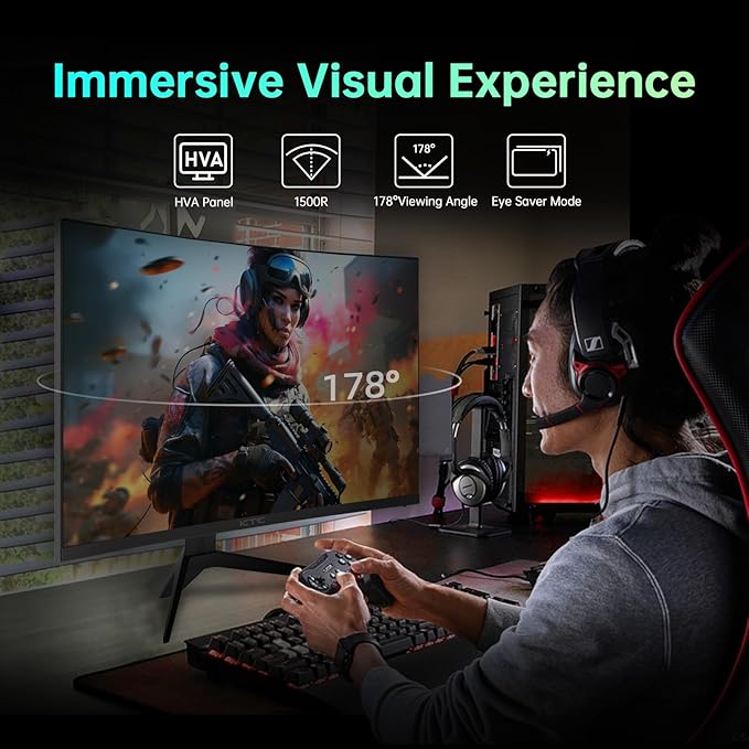 KTC 32 inch Curved Gaming Monitor, 180Hz 1ms MPRT, 2K 1440P 144Hz Monitor, 1500R HVA Display, FreeSync Premium, HDR, 120% sRGB, DisplayPort/HDMI/USB, Vesa Support 3.9x3.9'', PC Moniter for Gamers