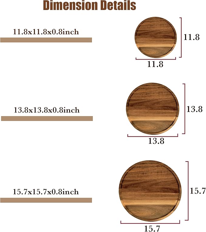 Set of 2 Round Wooden Decorative Serving Tray 11.8 Inch for Coffee Table and Home Decor, Round Wood Tray for Table Centerpiece, Small Candle Tray, Acacia, Appetizer Charcuterie Board
