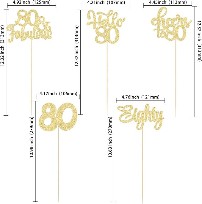 Gyufise 15Pcs 80th Birthday Centerpiece Sticks Eighty Happy 80th Table Flower Centerpieces Sticks Cheers to 80 Floral Decorations for 80th Birthday Party Centerpieces Supplies Gold