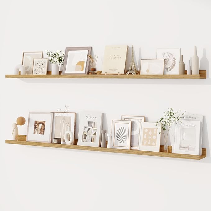 Dreamland Picture Ledge Shelf for Wall, Floating Shelves Set of 2,55 inch Long Floating Shelves with Lip for Living Room,Bedroom,Bathroom,Kitchen,Oak