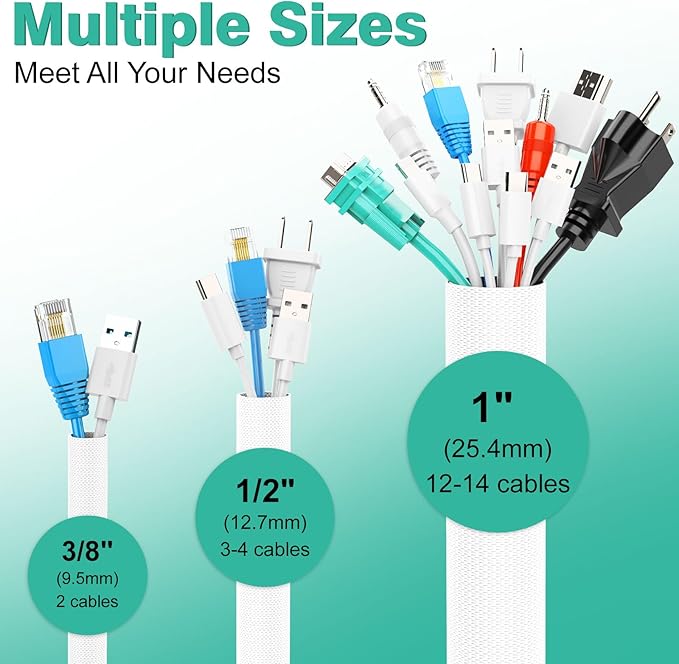 UOMTFAI Dog and Cat Cord Protector 10ft - 1inch, Flexible Cable Sleeve for Easy Cord Management, Protects Cables from Pets Chewing, Ideal for USB, Power, Audio and Video Cords - White