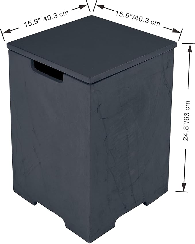 AMS Fireplace | Elementi Tall Square Slate Black Propane Tank Cover | Concrete GFRC base | 15.9 × 15.9 × 24.9 inches | Suited For Black Cape Town Fire Pit Table