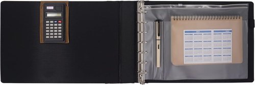 Office Werks Executive Check Binder - 7 Ring Zippered Portfolio with Calculator & Pen, Brown | Holds 200 Sheets