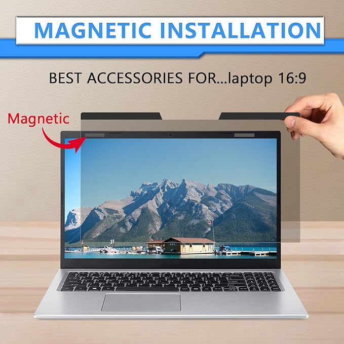 ZOEGAA Magnetic 15.6 Inch Laptop Privacy Screen Filter, Compatible with HP Dell Acer Asus Samsung Lenovo, for 16:9 Widescreen Display Laptop Privacy Screen 15.6 inch and Anti-Glare Protector
