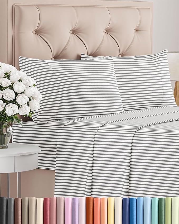 Cal King Size 4 Piece Sheet Set - Comfy Breathable & Cooling Bed Sheets Set - Hotel Luxury Bedding for Women, Men, Kids, Teens, Boys & Girls - Deep Pockets & Wrinkle Free - Oeko-Tex - Grey Stripes 2