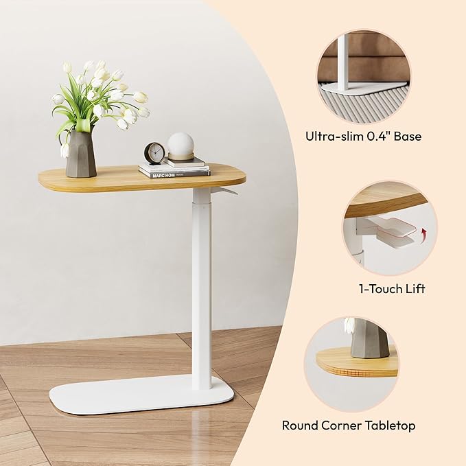 SANODESK Small Standing Desk Pneumatic Height Adjustable Small Sit Stand Desk Laptop Desk Overbed Table Computer Cart for Home Office Computer Workstations(23.6" W x 13.8" D,Maple)