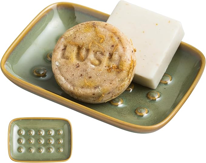 Soap Dish for Shower, Ceramic Soap Dish for Large Soap Bars, Non-Slip Soap Holder & Saver Tray with Floating Point Design for Bathroom, Shower, Kitchen Sink, Save Soap Loss