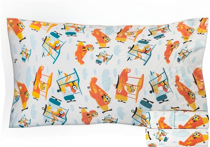 Salt Earth 100% Cotton 210TC Kids Bedsheet, Twin Sheets Set for Toddler Bed, 3 Piece Bedding Set Including Flat Sheet, Fitted Sheet, and Pillowcase, Themed Sheets for a Playful Kids Bed (Helicopter)
