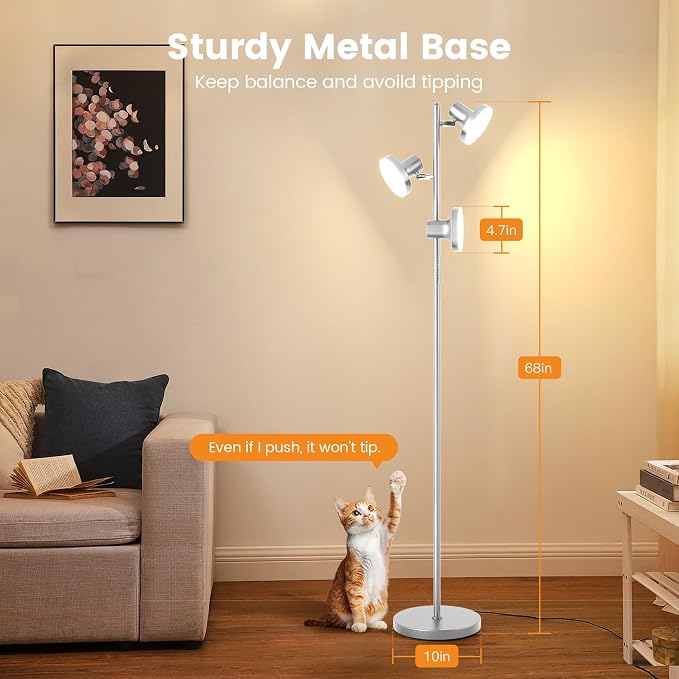 SIBRILLE 36W LED Tree Floor Lamp, Modern Dimmable Standing Lamp with Remote & Touch Control, 4 Color Temperatures, 3 Rotatable LED Light Floor Lamps for Living Room, Bedroom, Office
