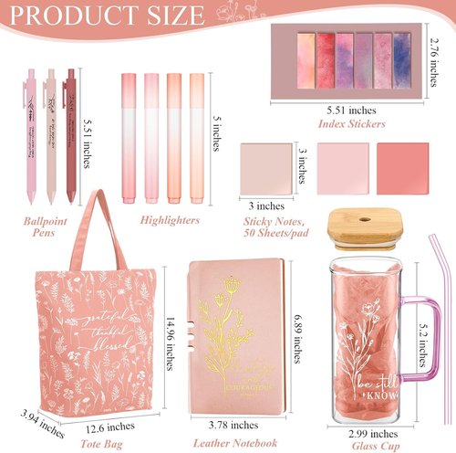 Reallnaive 14-Piece Mother's Day Christian Gift Set | Bible Journaling Kit with Glass Cup & Notebook (Pink)