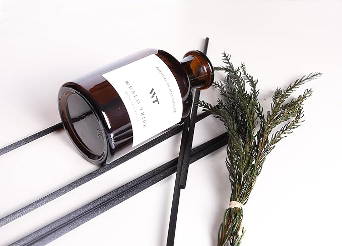 WEALD TRIBE Reed Diffuser Set for Bathroom Air Fresheners, Oil Diffuser Sticks | French Black Juniper & Cedar Scent 4.0 fl oz Home Fragrance with Sticks Defusers | House Bedroom Office Shelf Decor