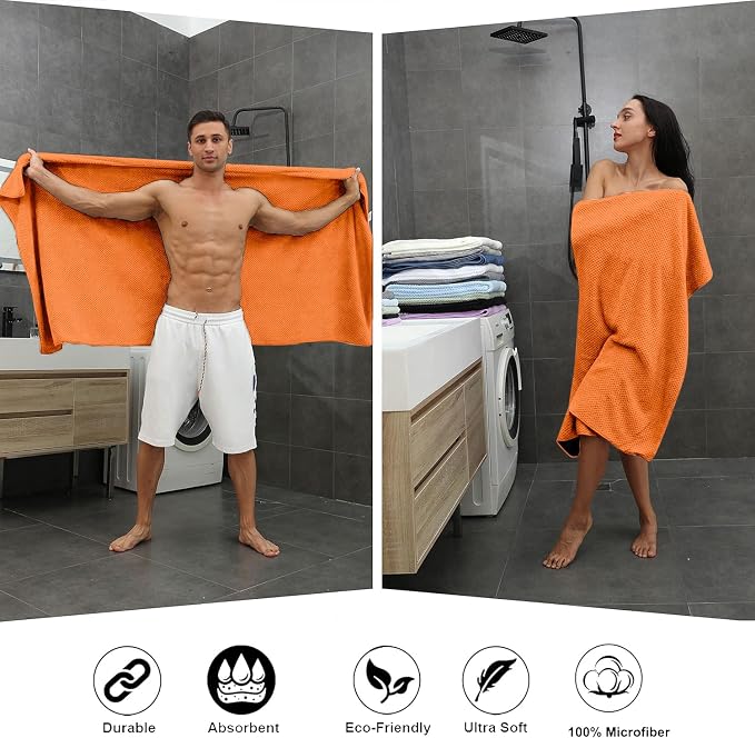 Smuge Extra Large Bath Towel Sheet Set 35x70 Inches - Oversized Highly Absorbent Towels Set,Jumbo Microfiber - Quick Dry, Lightweight,Super Soft for Bathroom,Hotel,SPA,Pack of 4 (Orange Red)